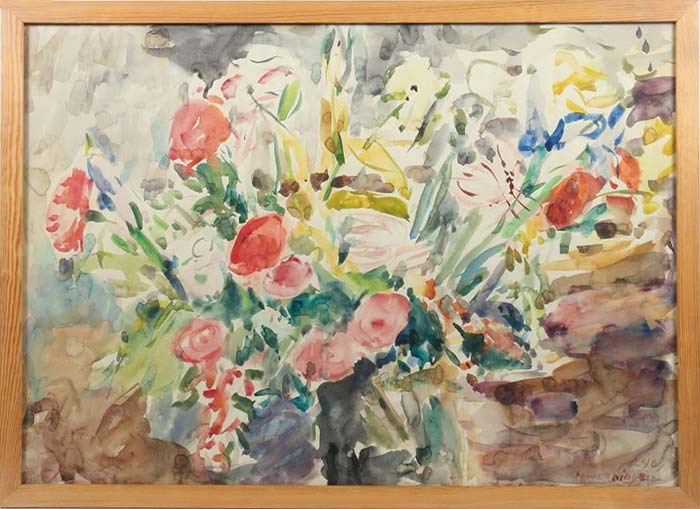 Henninger-Blumenvase mit Sommerblumen